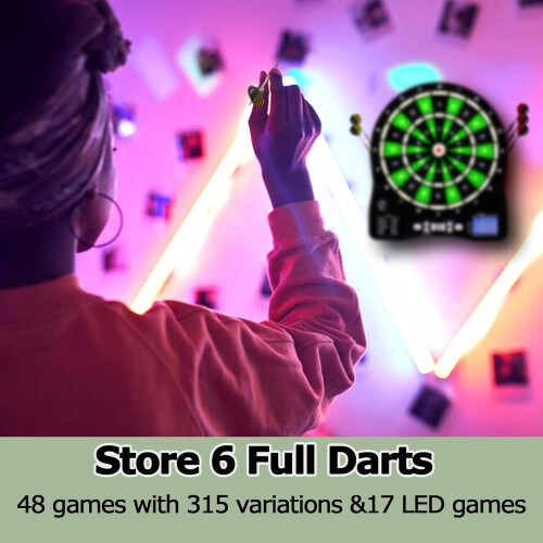 Electronic Dartboard LED Light Automatic Scoring LCD Score Display 48 Games 6 Soft Tip Darts 50 Replacement Tips Blue 1