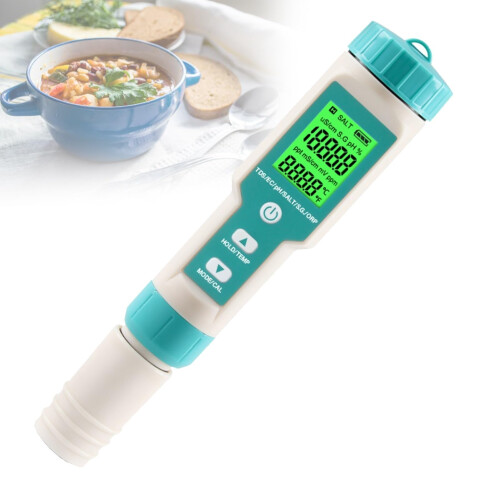 7 Function Salinity Meter - pH, TDS, EC Included - LCD Screen - C-600 Blue For Hydroponics, Pools & Aquariums