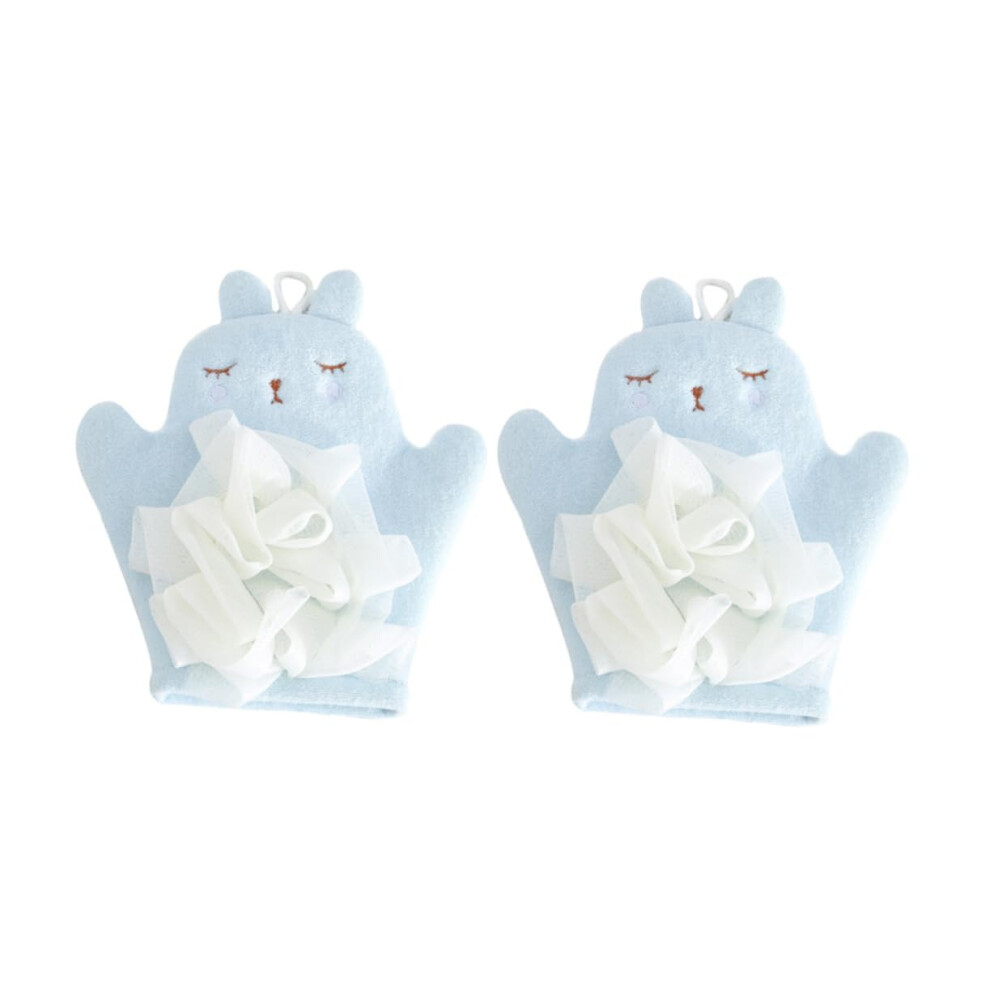 Elasticized Body Sponge Bath Shower Gloves 2-Pcs Set, Double-Sided Exfoliating Massaging Textured Mitts, Blue-image-OPC-PKVXFXH-NEW