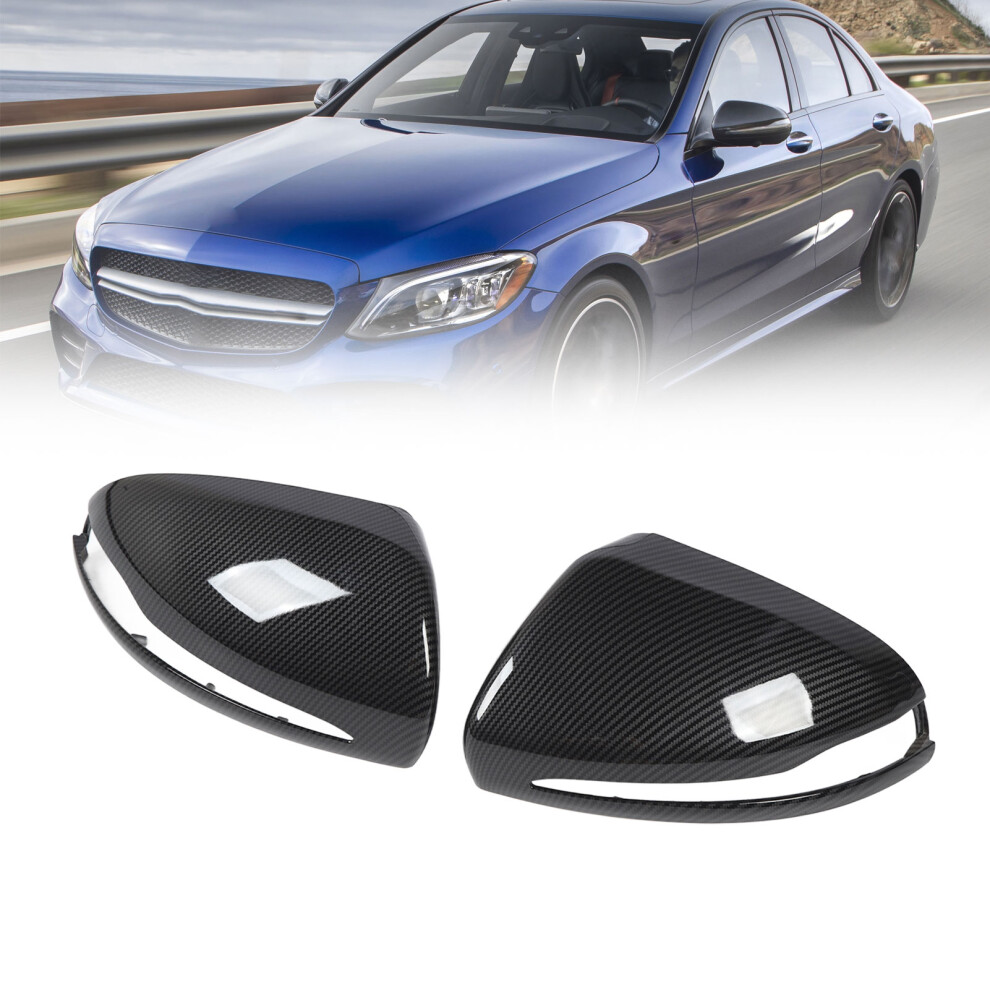 W205 Benz C-Class Rearview Mirror Cap Replacement Carbon Fiber Style 5001351775581