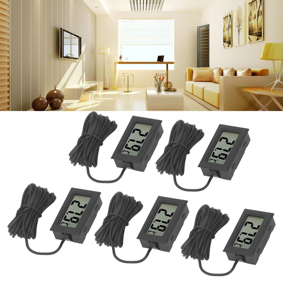 Black 5Pcs Mini Digital Indoor Thermometers, Abs, 1.5V, No Batteries