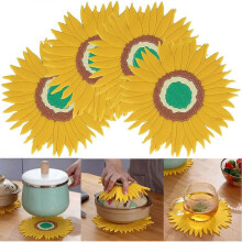 Set of 4 Silicone Trivet Sunflower Hot Pot Holder Anti-Slip Cup Coasters Bowl Tableware Mat
