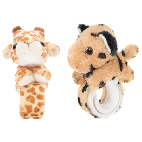 2Pcs Stuffed Giraffe Leopard Plush Animal Slap Bracelets