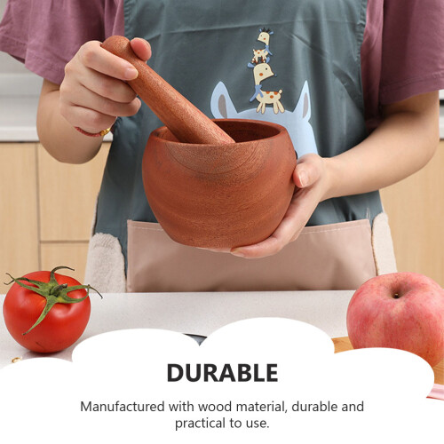 One Set Wooden Manual Garlic Press And Mortar Kitchen Tool 1