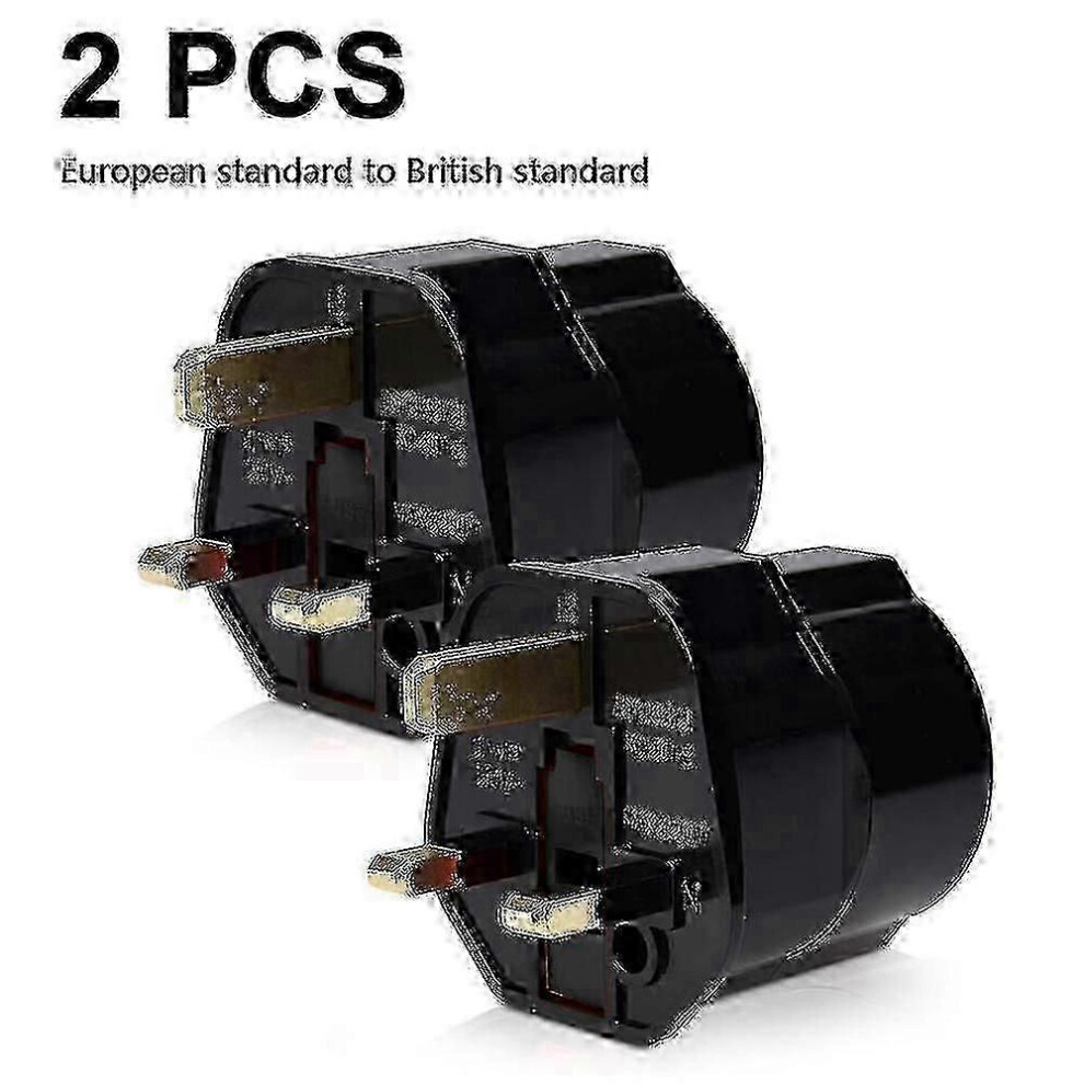 (Black) 2X Travel Adapter For England - Eu Travel Power Adapter To Plug - Travel Plug Black