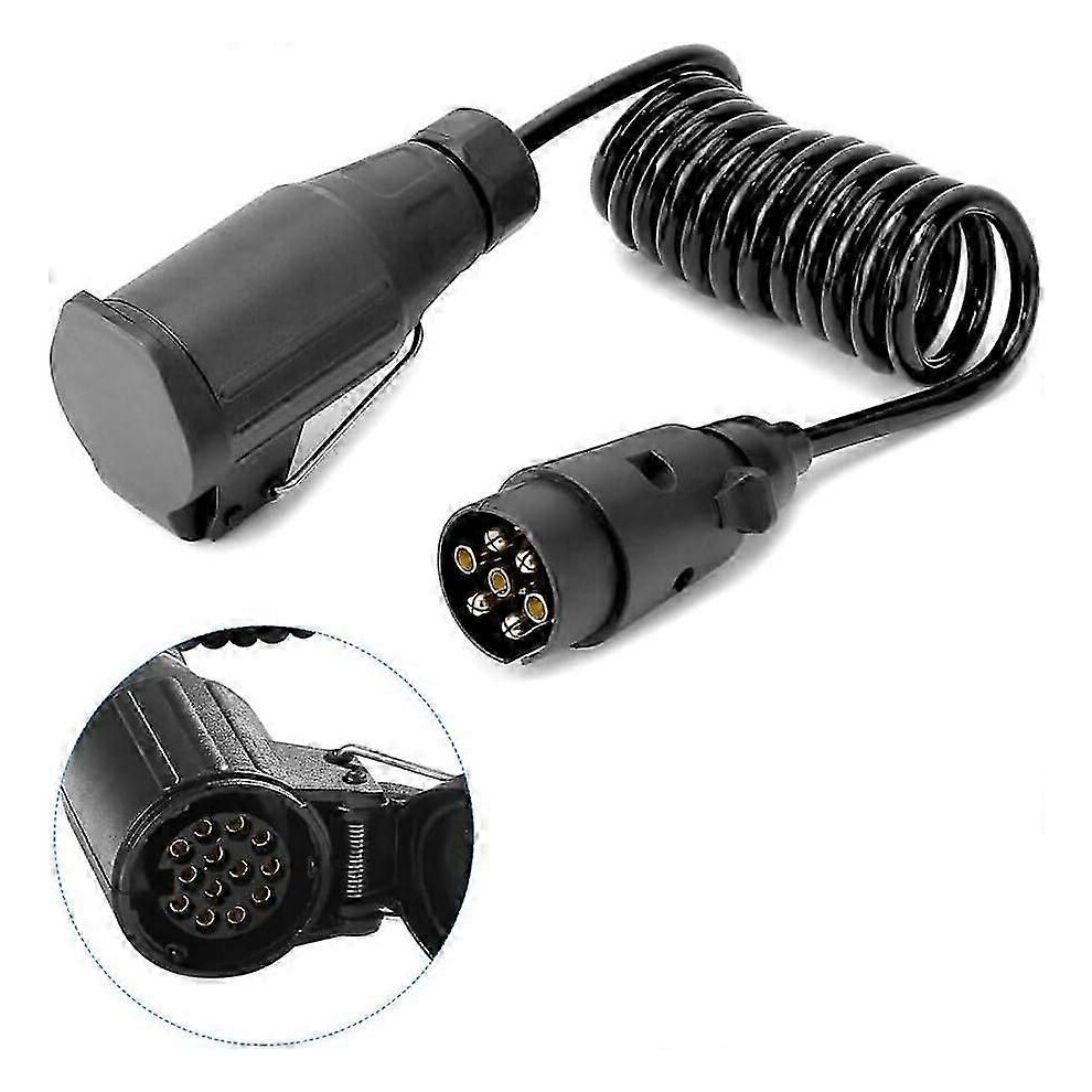 Trailer extension cable, 2m cable, 7-pin spiral extension cable, 12V adapter cable, extension cable for trailers, caravans and trucks.