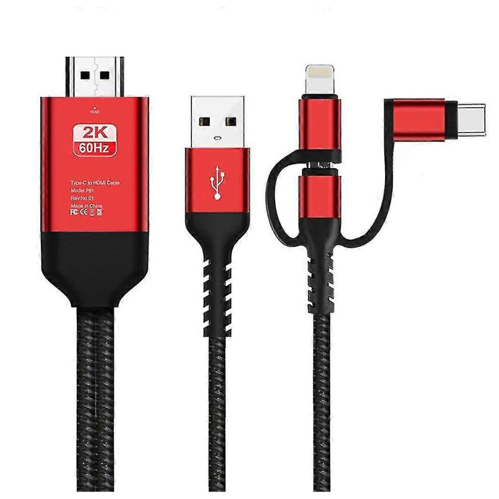 (Red) 3-In-1 Mhl Usb Type-C To Hdmi Cable, 1080P Hd Tv Adapter For Android And Ios Red 7302475107738
