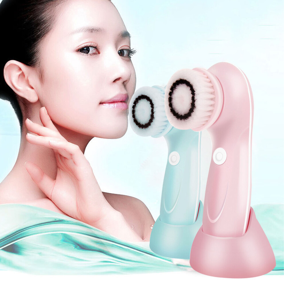 Pink Waterproof Electric Facial Cleansing Brush, 500Mah Pore Exfoliator