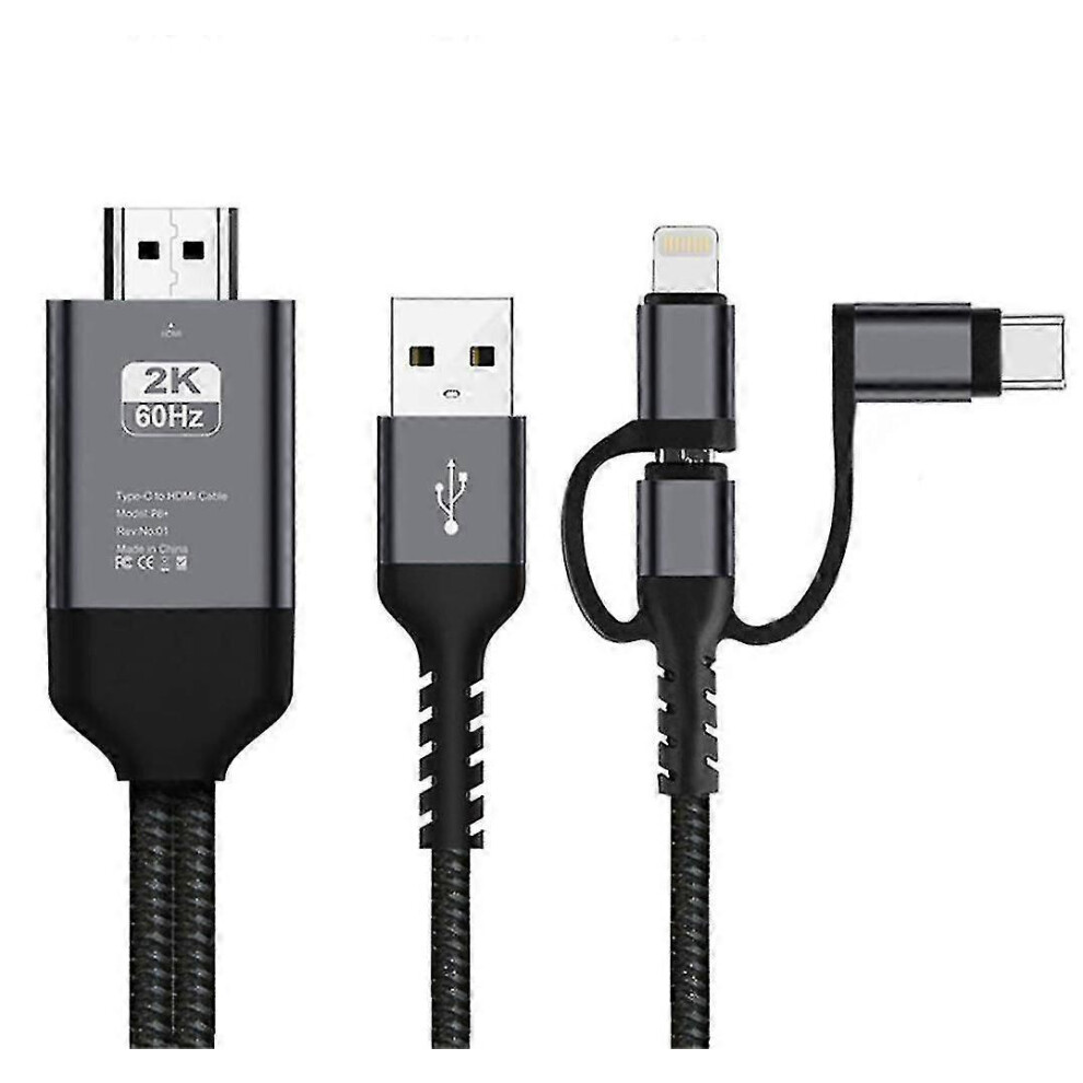 (Black) 3-In-1 Mhl Usb Type-C To Hdmi Cable, 1080P Hd Tv Adapter For Android And Ios Black