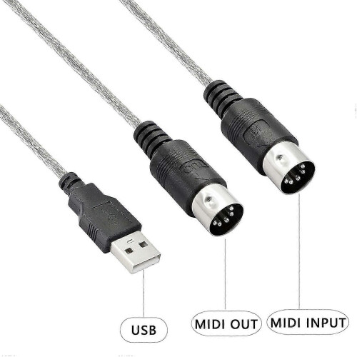 USB MIDI cable adapter, USB type A male to 5-pin DIN MIDI input/output with LED indicator 1