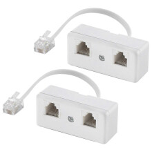 Two-way telephone splitters, wall adapter and telephone splitter with RJ11 6P4C cable, male to 2 female converter for landline (white, pack of 2)