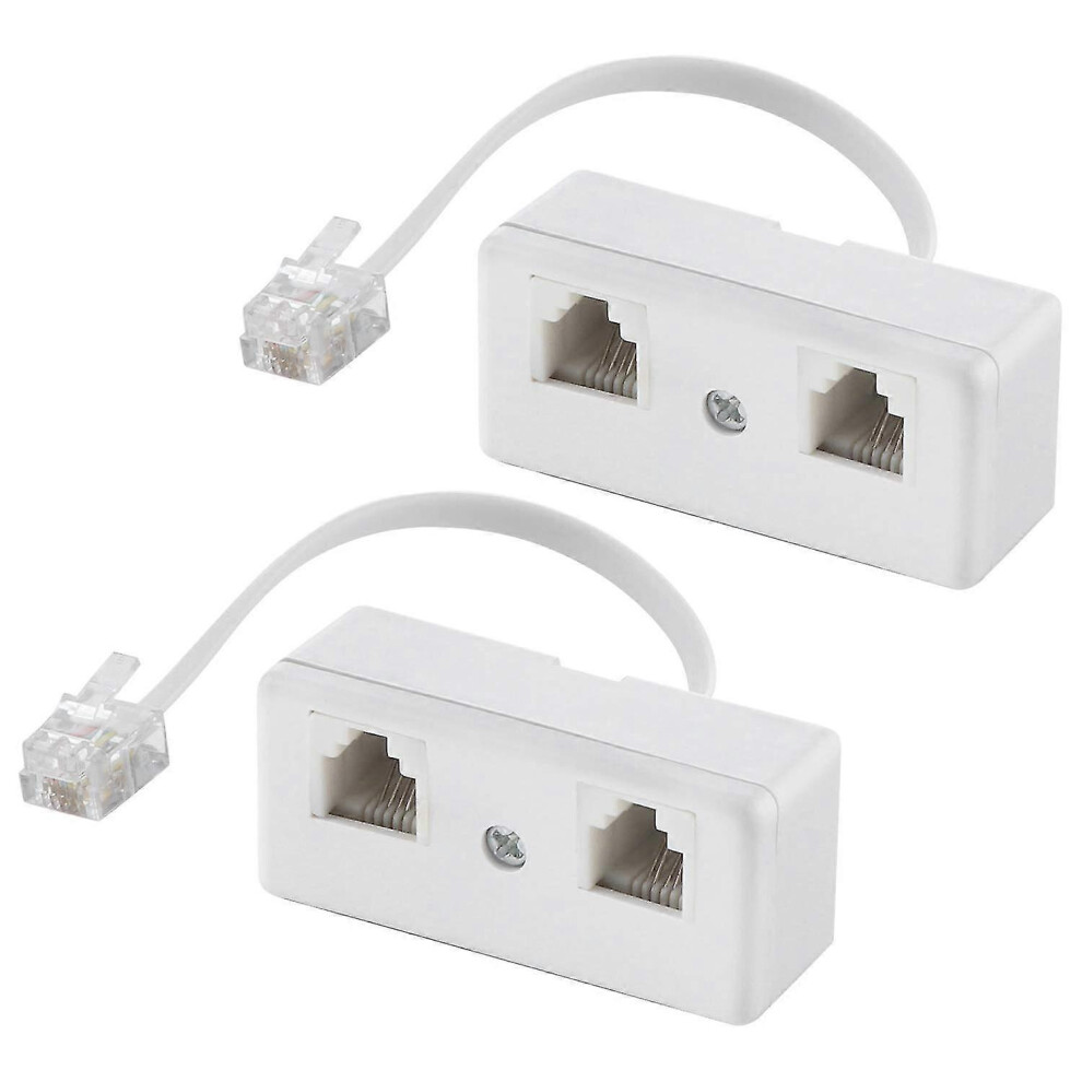 Two-way telephone splitters, wall adapter and telephone splitter with RJ11 6P4C cable, male to 2 female converter for landline (white, pack of 2)