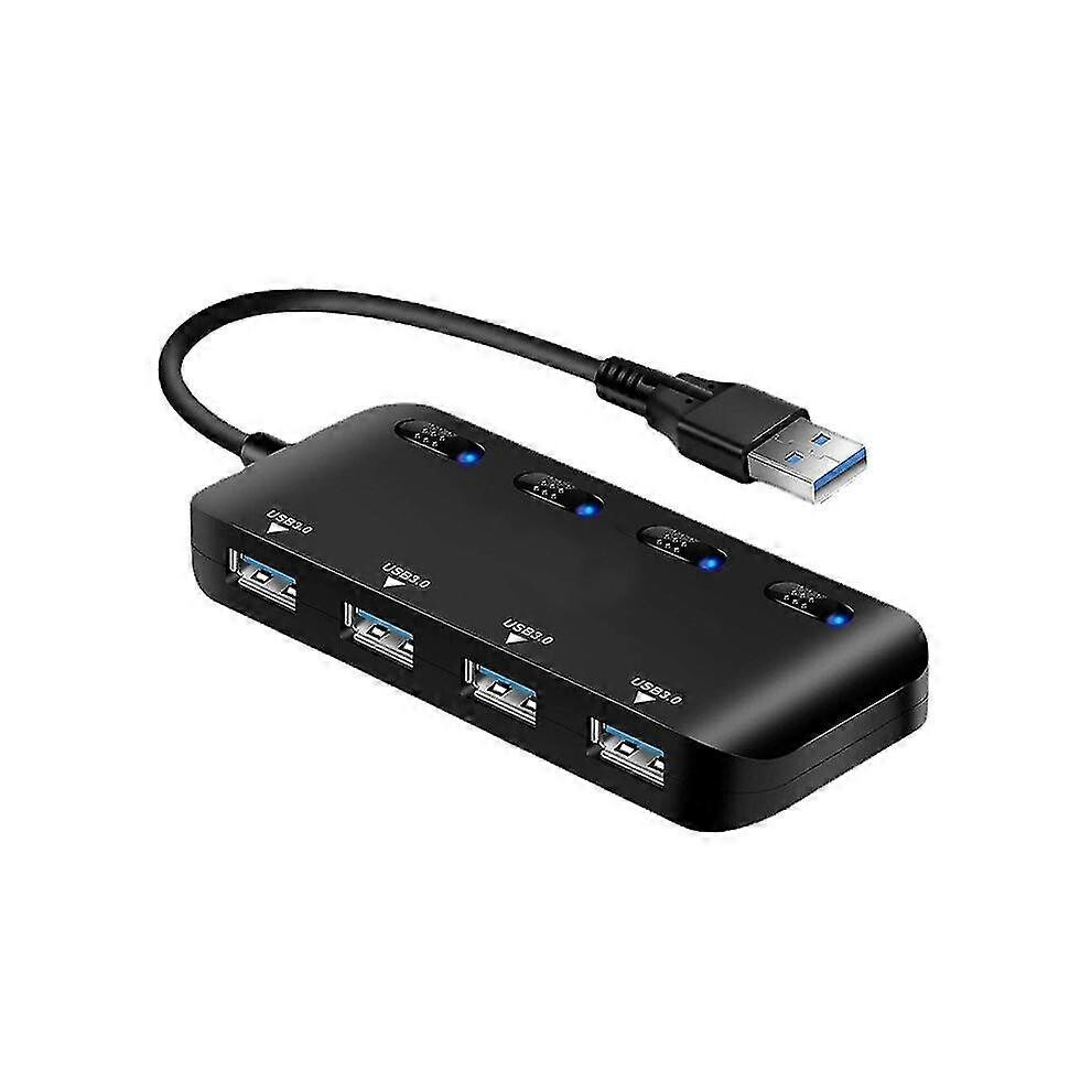 USB 3.0 power strip, ultra-slim 4-port USB hub with individual power switches and LED indicators