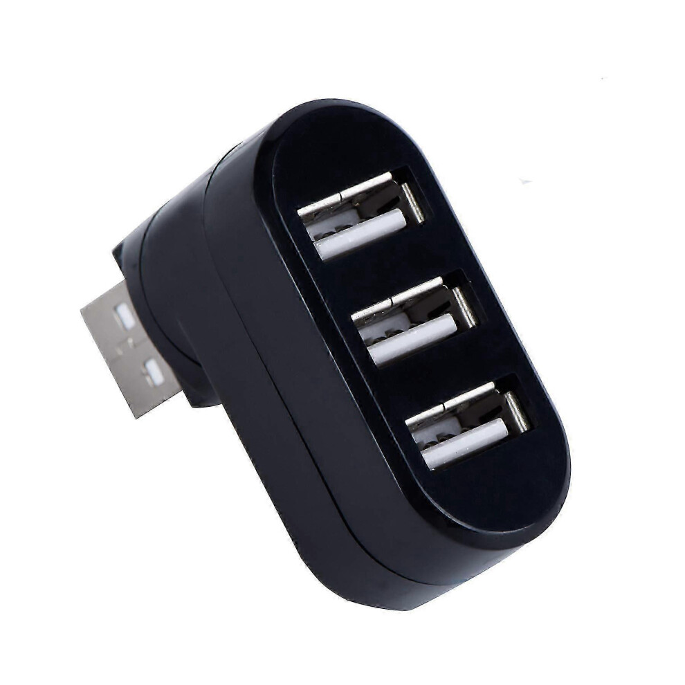 3-Port USB 2.0 Hub, 180 Degree Rotation, Mini Rotating External Splitter Adapter for Laptop (Black)
