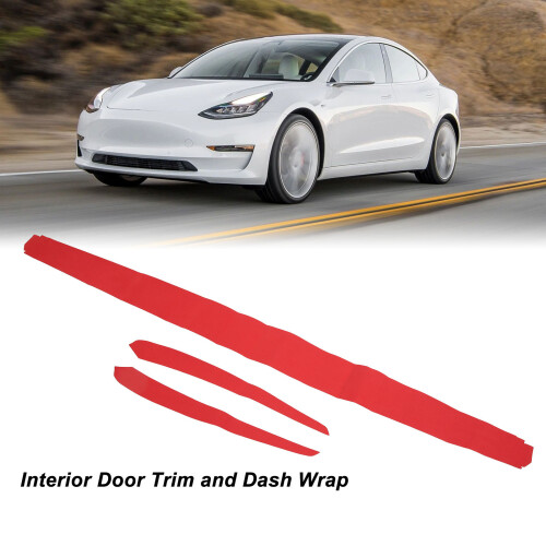 Tesla Model 3 Y Door Panel Moulding Soft Suede Dash Wrap Red for 2