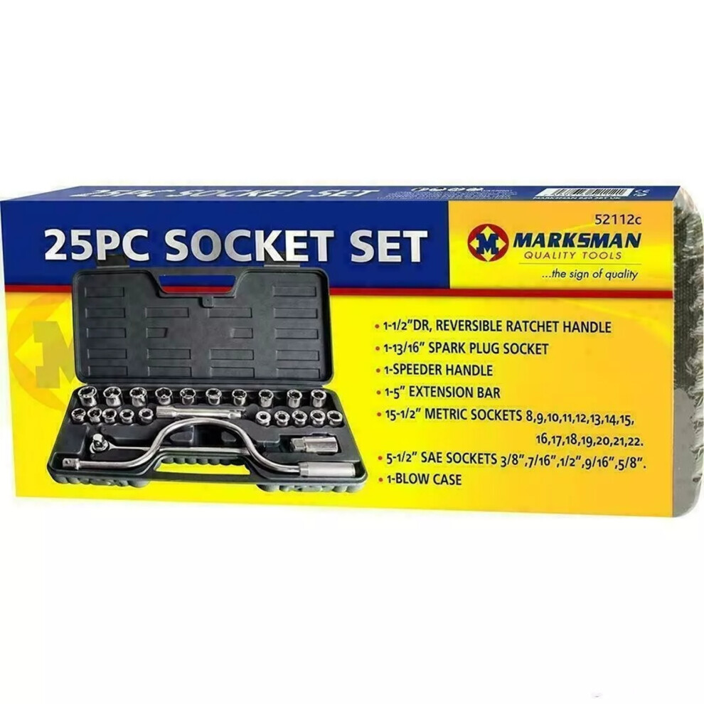 Wrench Socket Set Driver Metric Imperial Sae Spark Essential Box 25Pc 5038673521121