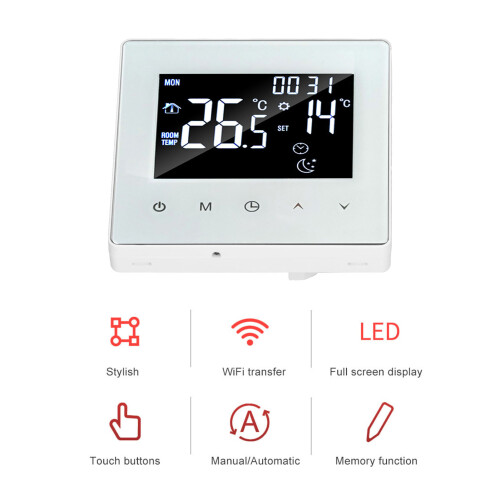 Digital Thermostat with 3m Sensor Line, 90-240V, LCD Display, White 2