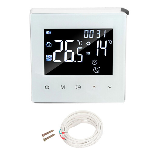 Digital Thermostat with 3m Sensor Line, 90-240V, LCD Display, White 1