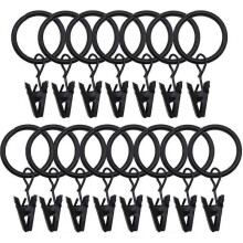 15 Pcs Curtain Rings with Clips Decorative Drapery Rings Rustproof Vintage 1.37 Inch Interior Diameter Black (Black)