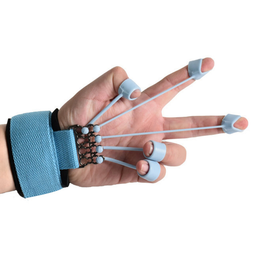 Blue Adjustable Finger Exerciser Stretcher Silicone Hand Grip Strength Trainer