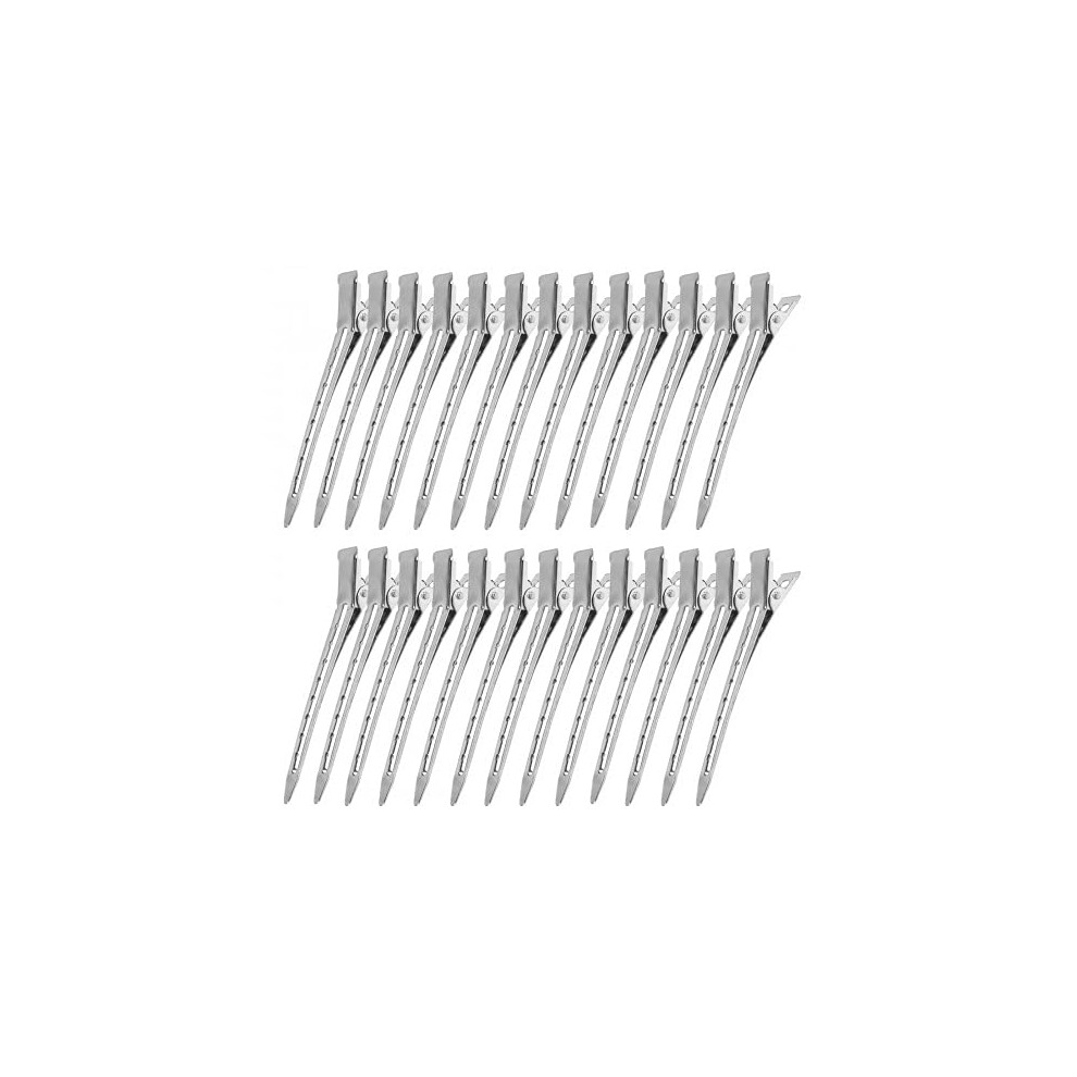 Unisex Silver Hair Sectioning Clips 26Pcs 3.5-Inch Duck-Bill Metal Curl-Setting Clips For Barbershop And Hair Salon