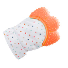 Safe Silicone Baby Teething Gloves, Stimulating Sound Toy, Orange