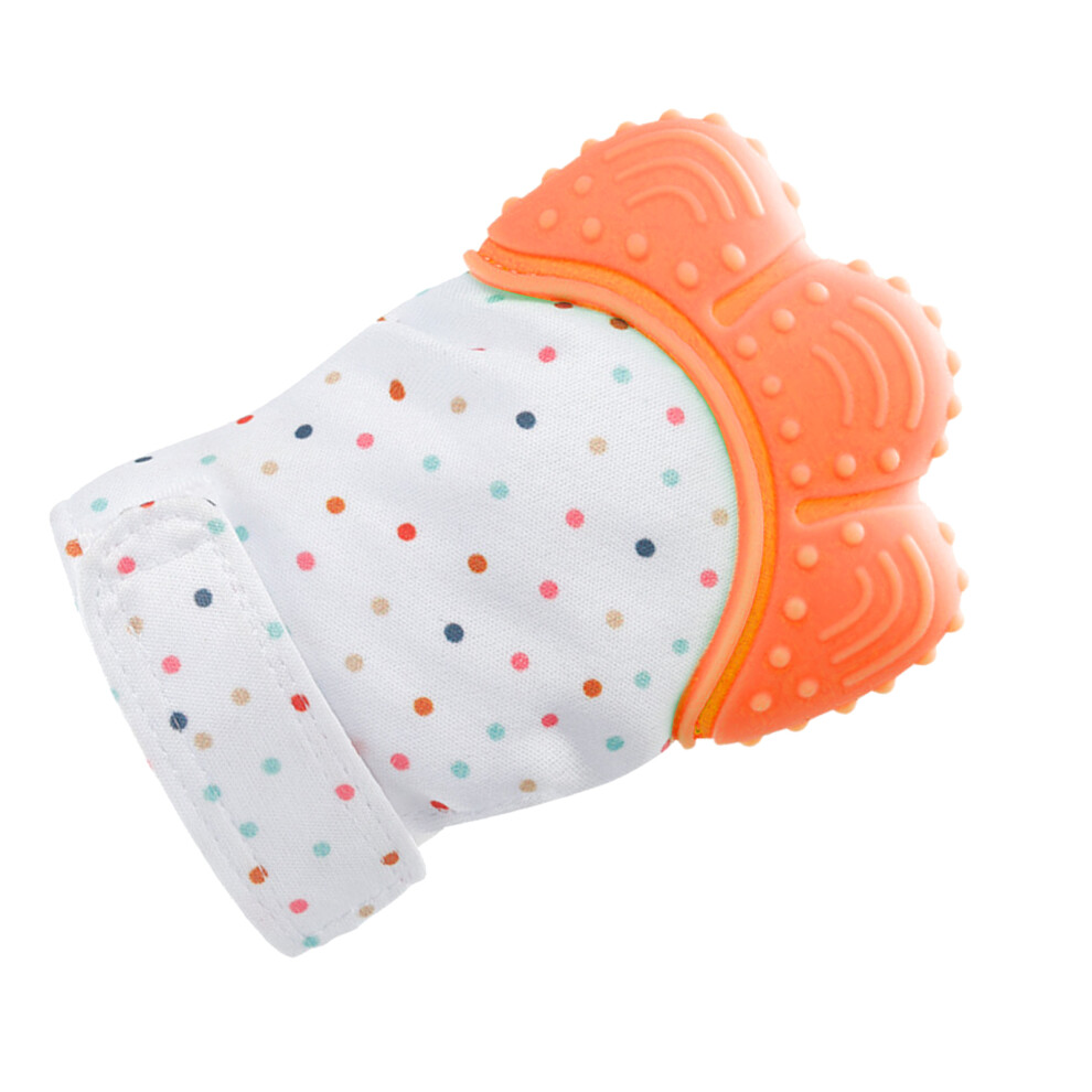 Safe Silicone Baby Teething Gloves, Stimulating Sound Toy, Orange
