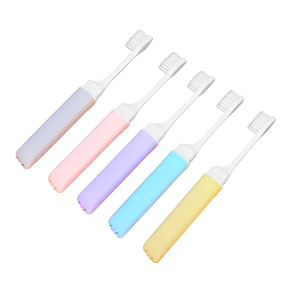 Portable Folding Travel Toothbrush Soft Bristles Ergonomic Design Random Color For Camping Hiking Daily Use 5-Piece Set