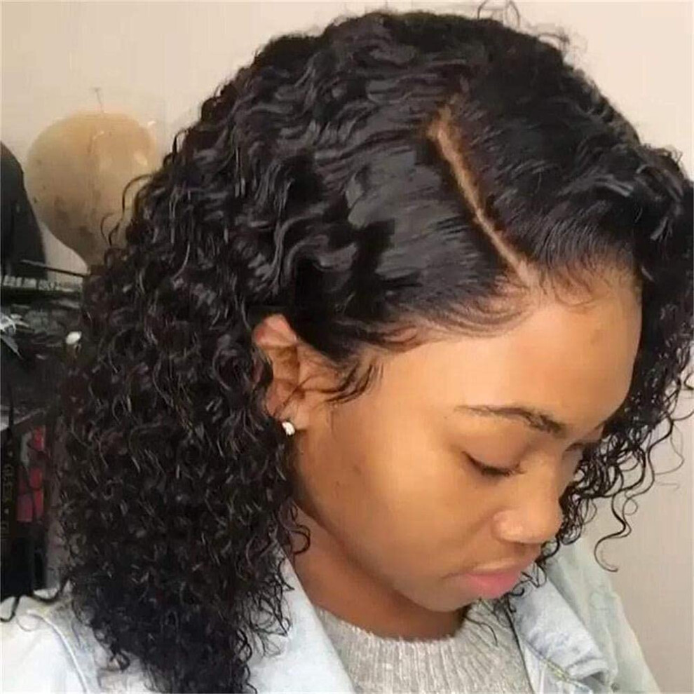 Unisex Curly Brazilian Short Bob Wig 150% Density Water Wave Wig For Daily Wear Rose Net Wigs