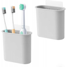2 Packs Wall Mount Toothbrush Holder for Bathroom, Shower, Tooth Brush Holder for Electric Toothbrush, Toothpaste, Razor(2 Grey