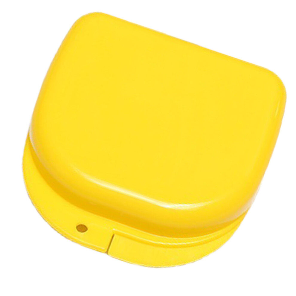 Yellow False Teeth Storage Box With Dustproof Cover - Denture Container