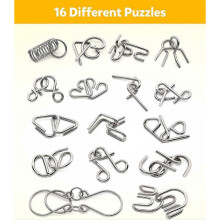 Metal Wire Puzzle Set of 16 Brain Teaser IQ Test Disentanglemen Iron Link Unlock Party Favor Kids Adults Challenge