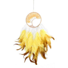 Fairy Gold Citrine Tree of Life Dream Catcher Wall Decor with Healing Crystal Stone Handmade Feather Dream Catchers Decoration Wall Hanging-25.6"
