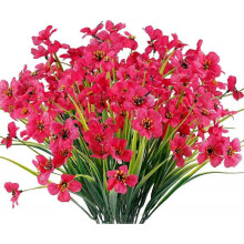 12 Bunch Artificial Flowers Outdoor UV Protection Fake Flowers Colorfast Plastic Plant Garden Porch Decoration(rose red)