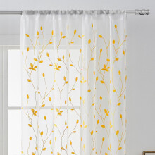 Net Curtains for Windows 2 Panels Semi-Sheer Voile Rod Pocket Curtain Embroidered Leaf Pattern Yellow 132W x 214H cm