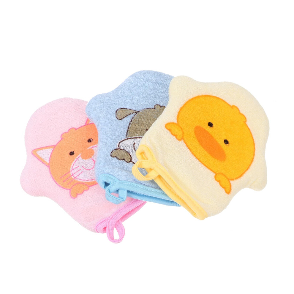 3pcs Cartoon Bath Scrubber Gloves - 3-Piece Set For Boys And Girls - Gentle Exfoliating Mitts For Sensitive Skin