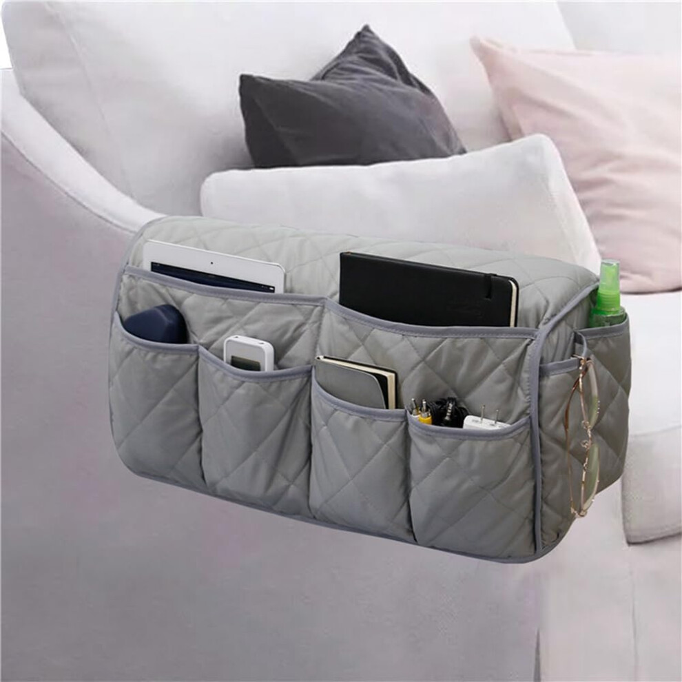 () Sofa Armrest Organizer Couch Arm Storage Bag Sofa Arm Couch Caddy Anti-Spill Armrest Remote Control And Cellphone Organizer Holder (Black) Grey/Black 749655517906