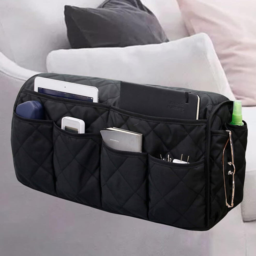 (Black) Sofa Armrest Organizer Couch Arm Storage Bag Sofa Arm Couch Caddy Anti-Spill Armrest Remote Control And Cellphone Organizer Holder (Black) Black 749655517883