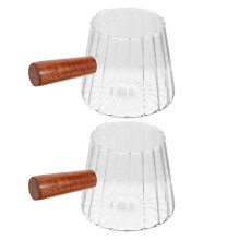 2Pcs Clear Glass Coffee Measuring Cups with Comfortable Wooden Handles