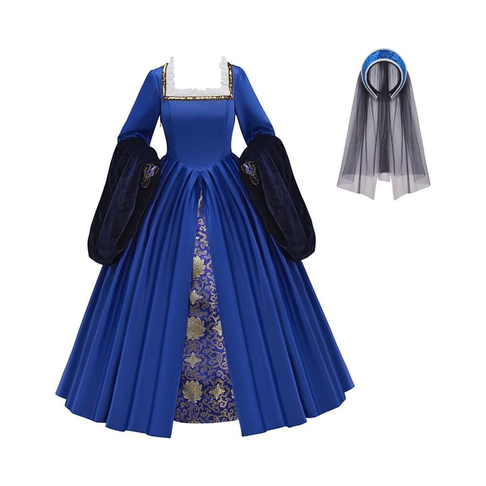 (, L) Anne Boleyn Dress Tudor Queen Dress Renaissance Dress Elizabethan Ball Gown Blue