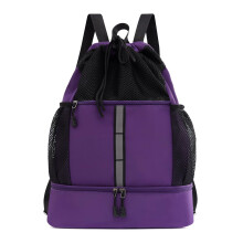 Drawstring Gym Bag Purple, Lightweight Sports Backpack With Shoe Compartment And Reflective Strips For Running