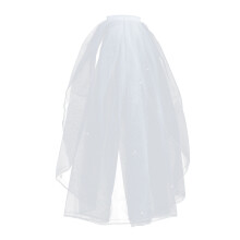 Simple Short Wedding Veil In Tulle With Comb, Ribbon And Pearl