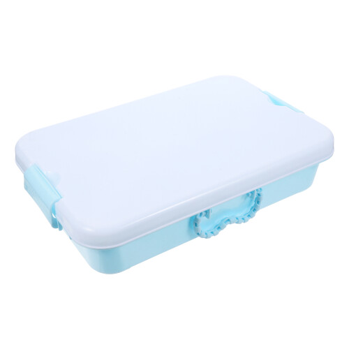 Sky-Blue Plastic Activity Tray with Lid Portable Toy Storage Box