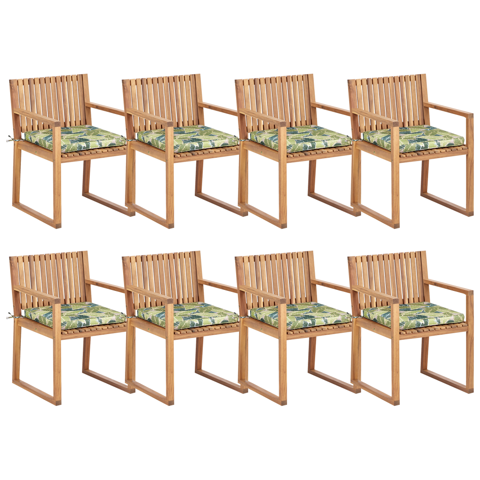 Set of 8 Garden Chairs with Cushions SASSARI II Certified Acacia Wood Green