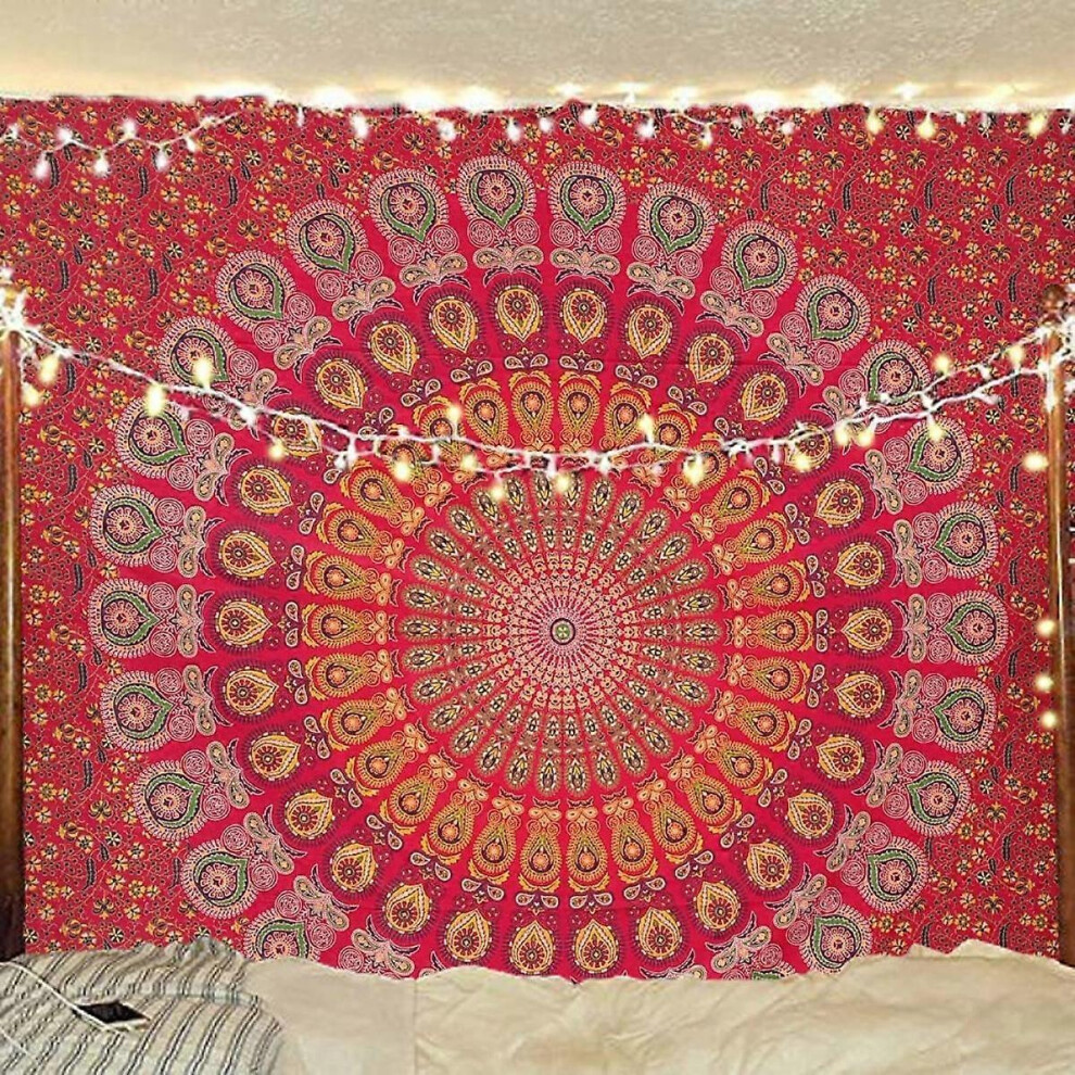 Kikidex (As Show, One Size) Wekity Hippie Bohemian Psychedelic Golden Blue Peacock Mandala Wall Hanging Bedding Tapestry(Golden Red, Size:51.2" X 59.1&Qu Blue,Red