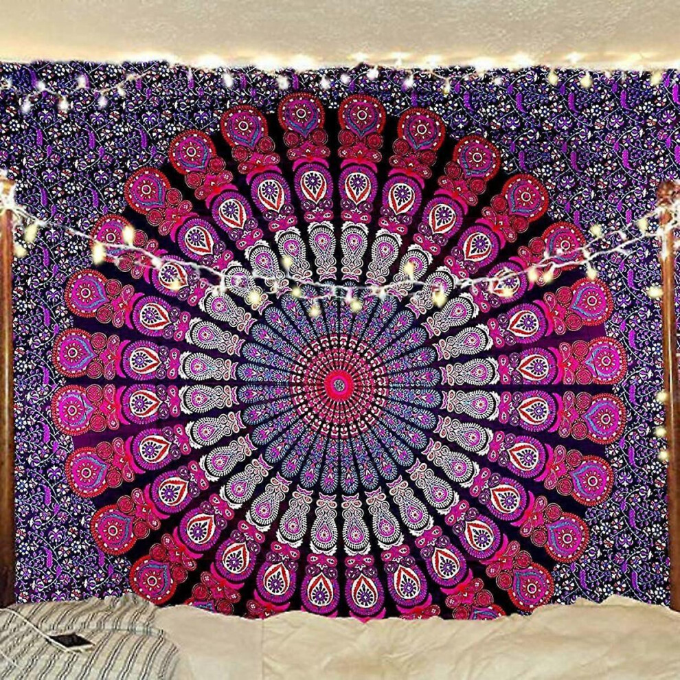 Kikidex (As Show, One Size) Wekity Hippie Bohemian Psychedelic Golden Blue Peacock Mandala Wall Hanging Bedding Tapestry(Purple Pink, Size:70.9" X 90.6&Q Blue,Pink