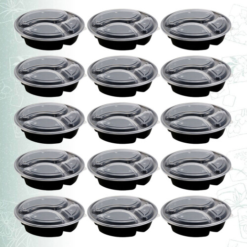 15Pcs Round 3-Compartment 1000Ml Bento Box 2