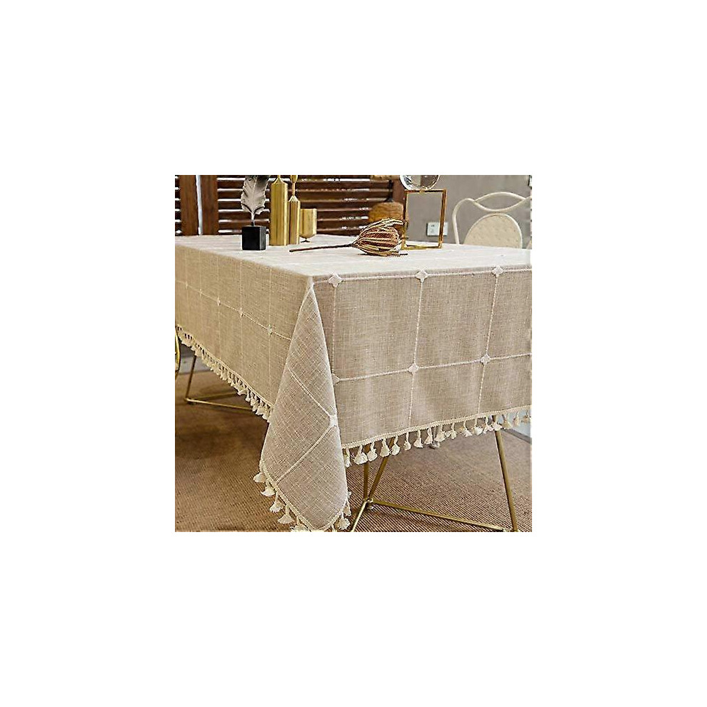 Kikidex (As Show, One Size) Tablecloths, Embroidered Checkered Table Cloth Cotton Linen Wrinkle Free Anti-Fading Table Cover Decoration For Kitchen Dinning Pa