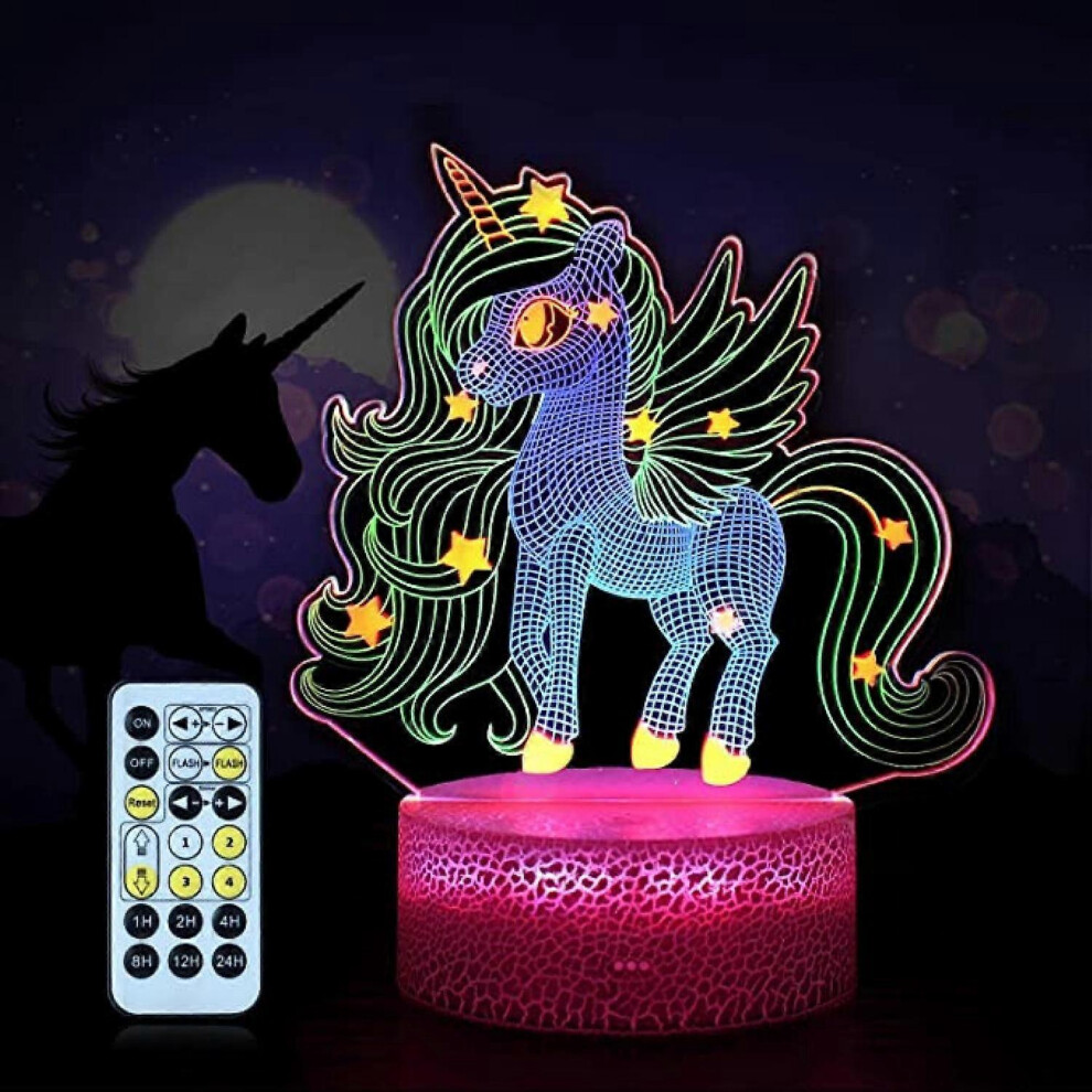 Kikidex (As Show, One Size) Justup Unicorn Night 3D Night With Remote Smart Touch Led Three-Colorful Changing 3D Illusion Lamp - Nursery Unicor Light