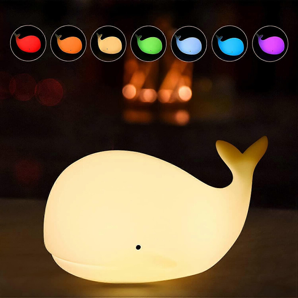 Kikidex (As Show, One Size) Whale Night For Kids, Cute Nursery Color Changing Whale With Tap Control, Rechargeable Portable Squishy Silicone Night Light